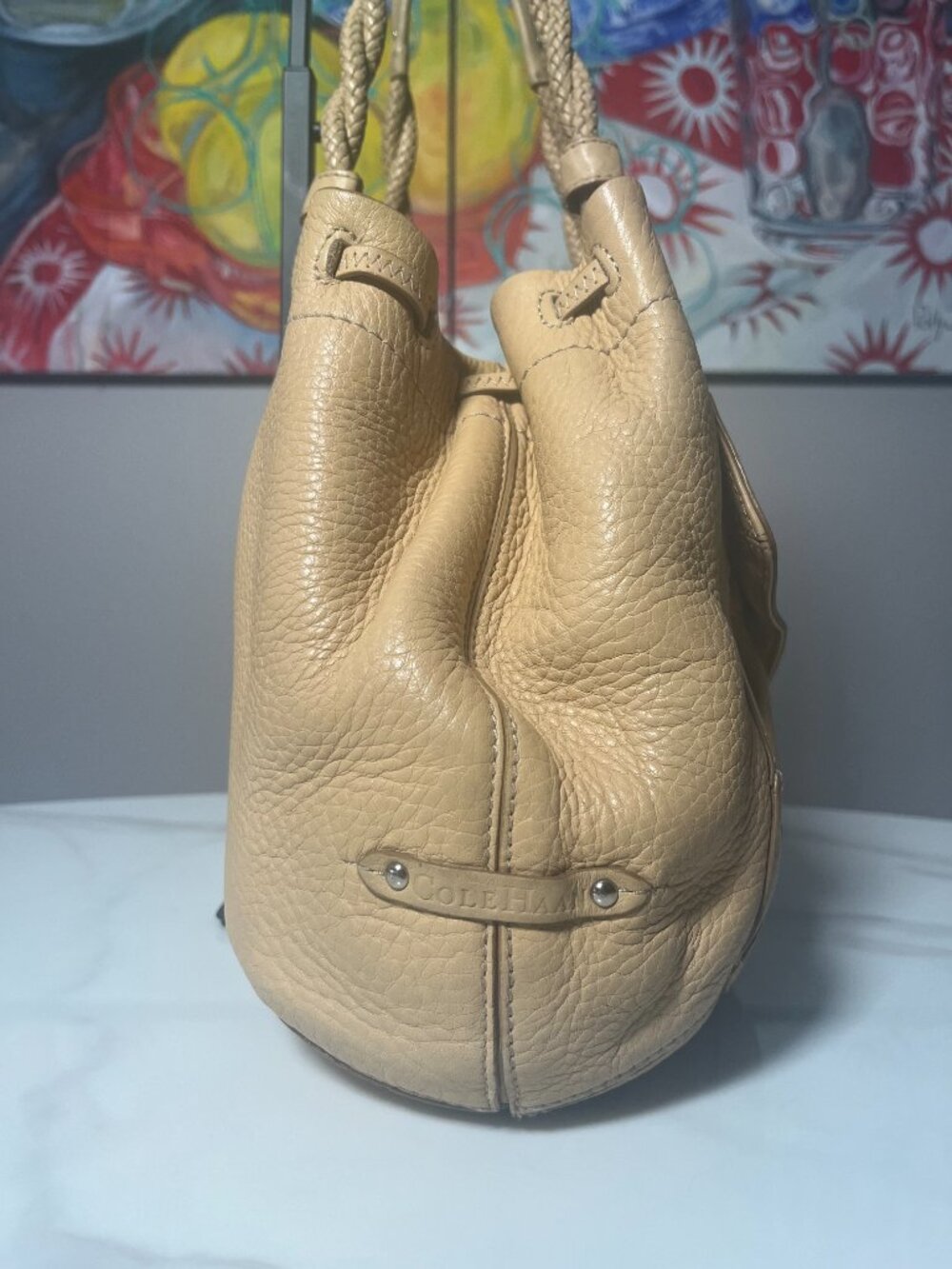 Cole Haan Village SP06 Beige Pebbled Leather Hobo Shoulder Bag Y2K - Picture 3 of 16